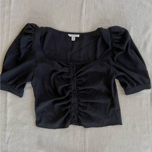 Topshop Black Button Poplin Puff Top, Size 4